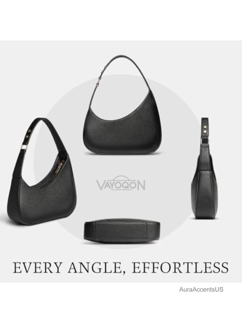 PU Leather Crescent Shoulder Bag with Zipper, Mini Handbag - Picture 6 of 6